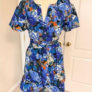 Anthropologie Blue and Orange Abstract Mini Dress